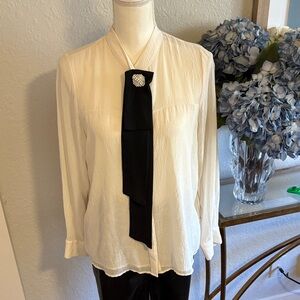 Zara cream and black blouse with rhinestone necktie. Size small. NWT